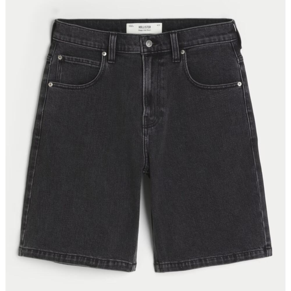 Hollister Mens Baggy Washed Black Denim Jean Shorts Size 28